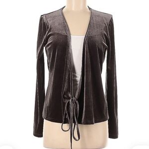 Madewell Dark Gray Velvet Tie-Front Blouse